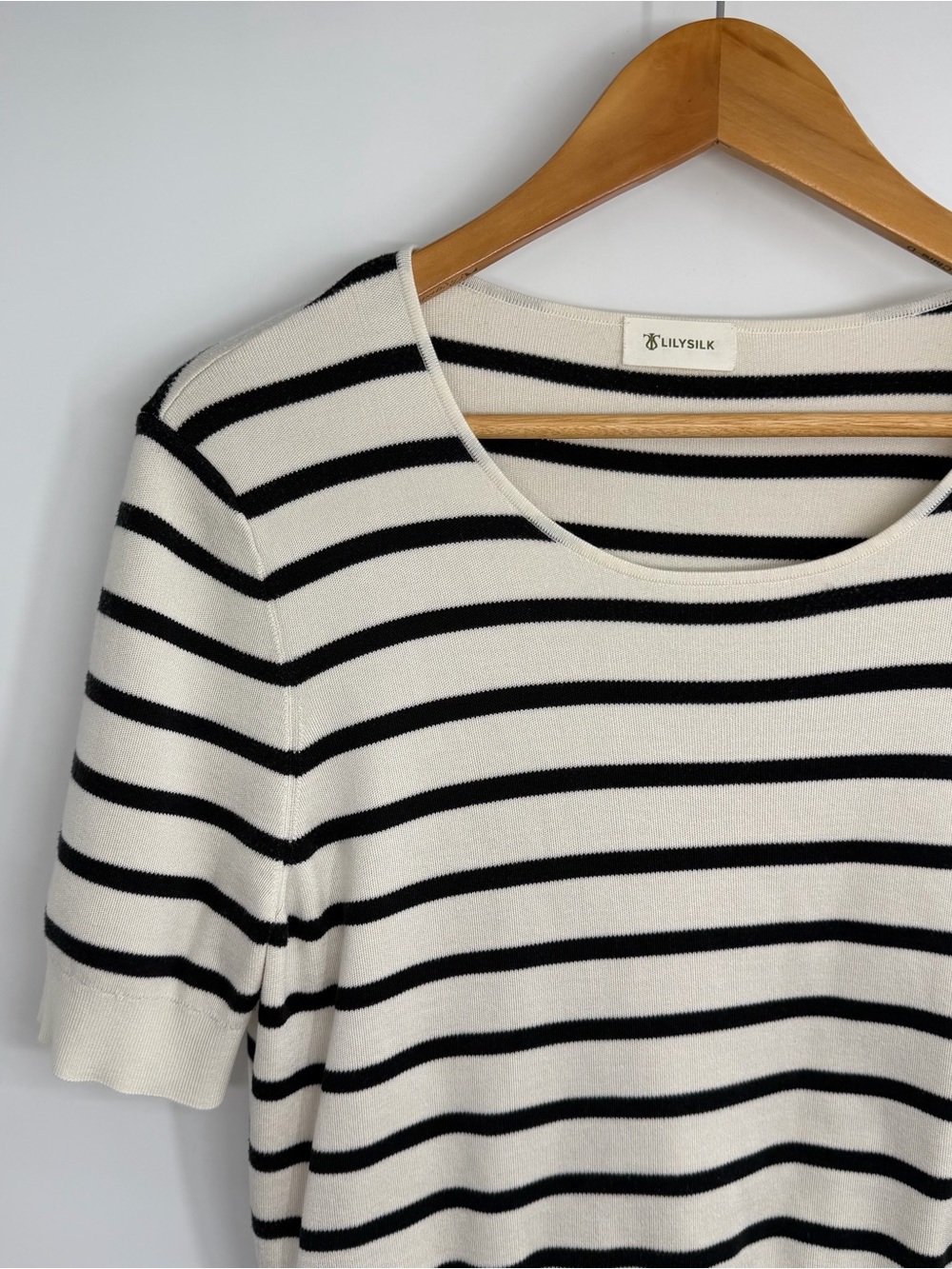 Lilysilk Scoopneck Mulberry Silk Knit Striped Cream Top - Picture 5 of 15